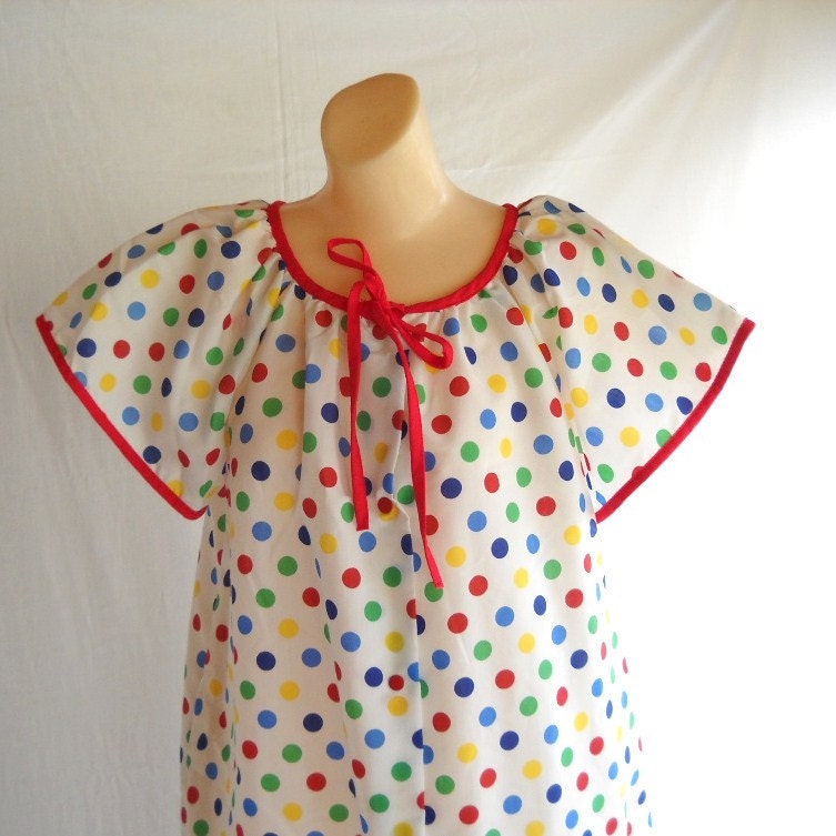 Vintage Robe Polka Dot Robe Loungewear Lingerie Short Sleeves Summer Robe Beach Coverup