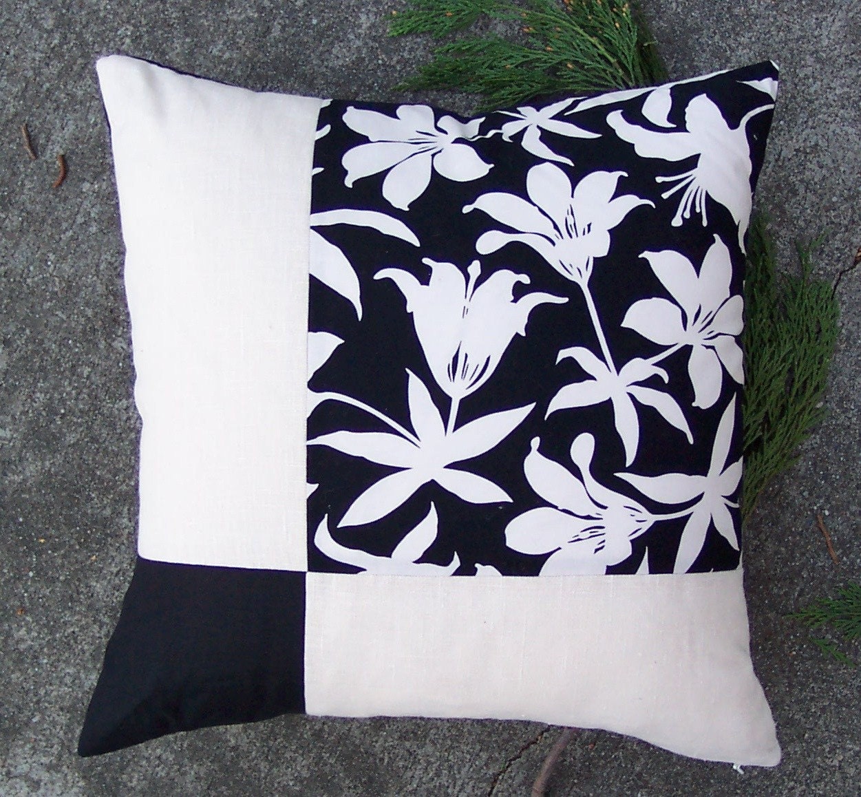 Linen Pillow -- Study in Black and White, Lily Pillow 20x20 for Bedroom, Living Room, Hostess Gift, Home Decor
