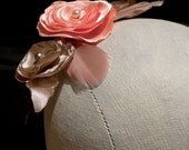 Wedding, Bridal, Hair Accessory, Custom, Bridesmaid Floral Comb, Coral, Champagne, Feathers, Pearls, Rhinestones