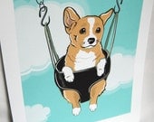 Swinging Corgi - Eco-friendly 7x9 Print