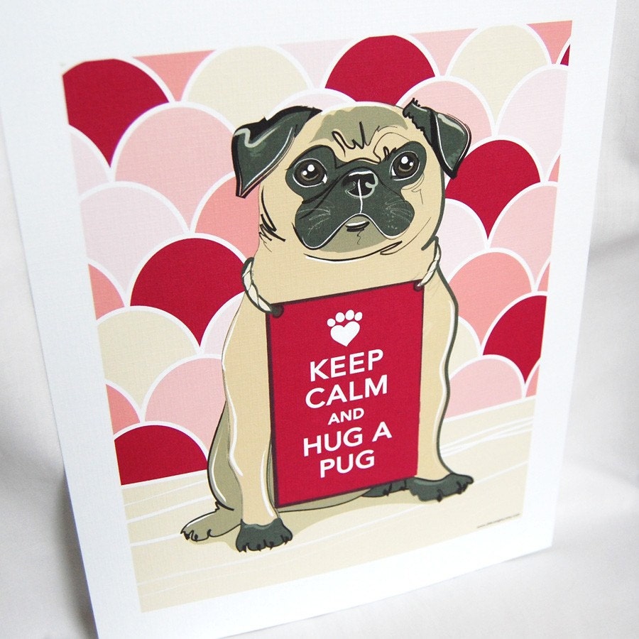 Keep Calm Pug on Pink Scaled Background - Eco-friendly 7x9 Print