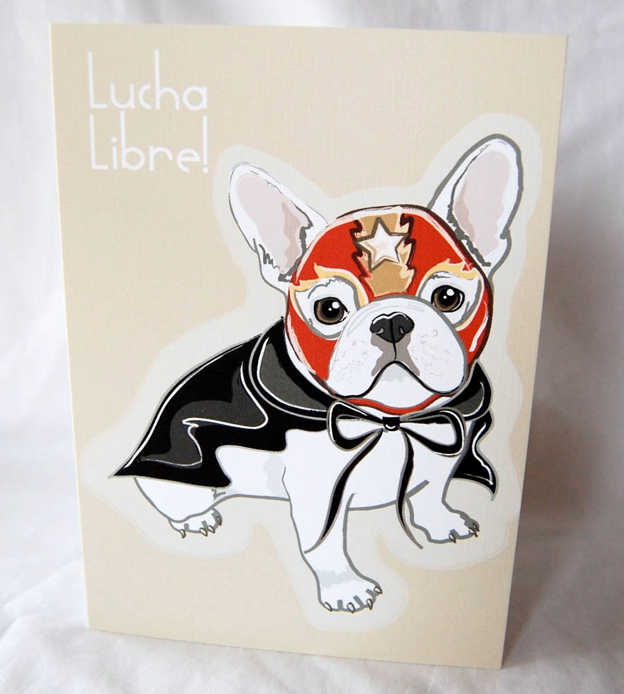 Luchador Frenchie Greeting Card