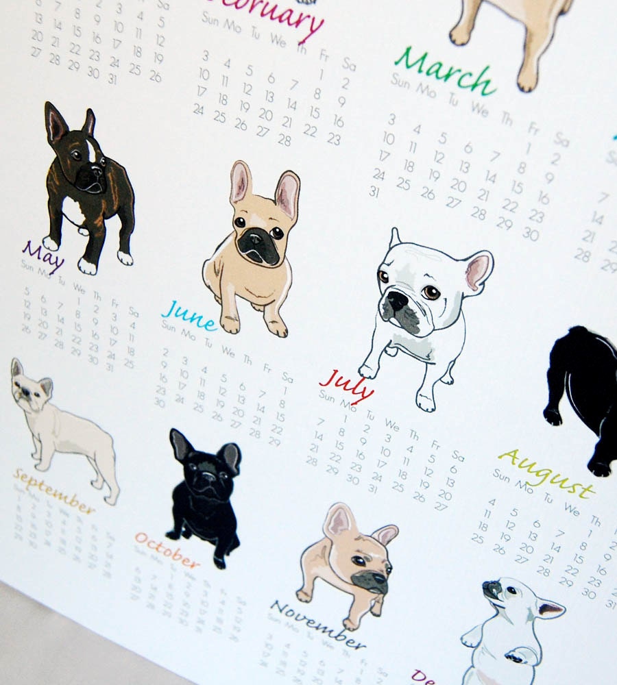 2013 Frenchie Calendar Print - Eco-Friendly 8x10 Size