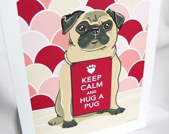 Keep Calm Pug on Pink Scaled Background - Eco-friendly 7x9 Print