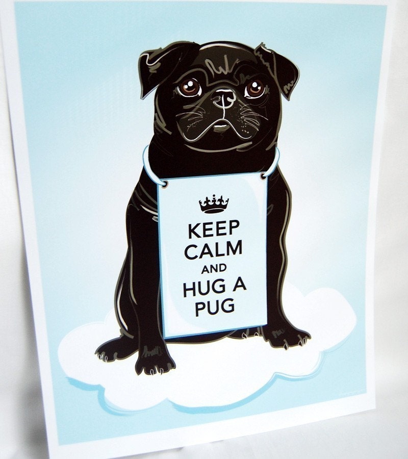 Keep Calm Black Pug on a Cloud - 8x10 Print