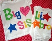 Big Sis or Bro and Lil Sis or Bro Matching Set of 2--available in short or long sleeves, tank and bodysuit styles