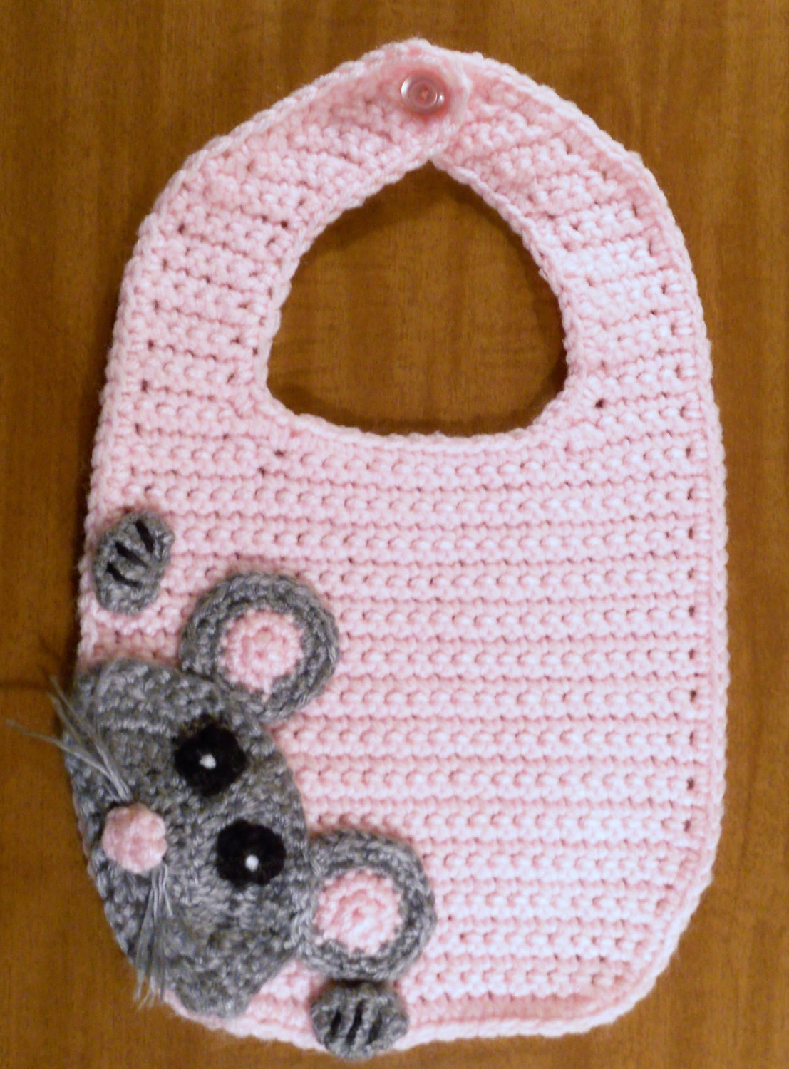 Crocheted Pink Peek A Boo Sneaky Mouse Bib