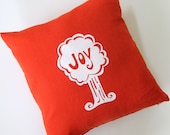 Decorative Pillow Cover Cushion Cover Joy Tree in White on Orange Linen - 16 x 16 inches
