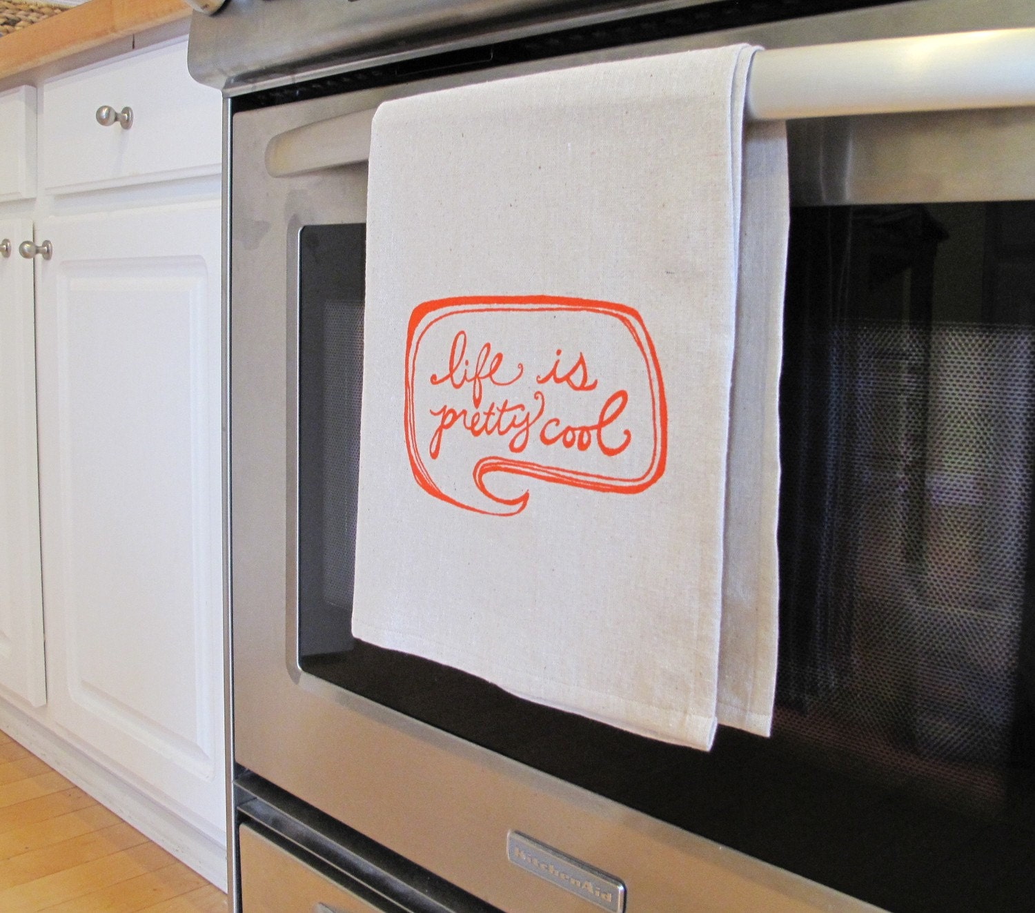 Cotton Kitchen Towel - Life is Pretty Cool in Orange