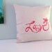 Pillow Cover - Cushion Cover- Love Flower in Magenta Pink on Natural Beige Linen - 16 x 16 inches