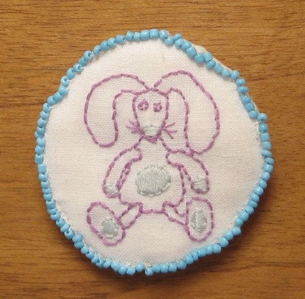 Brooch / Pin - Bunny - FREE SHIPPING - beaded jewelry - OOAK round soft jewelry - Steiner inspired