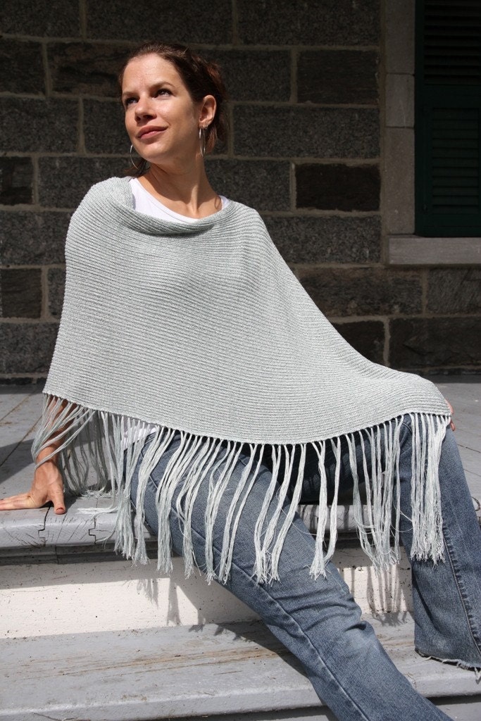 Bamboo Eco Friendly Fashion Knitting Accessories .....MiSt..... Shawl Poncho with fringes in Grey shades