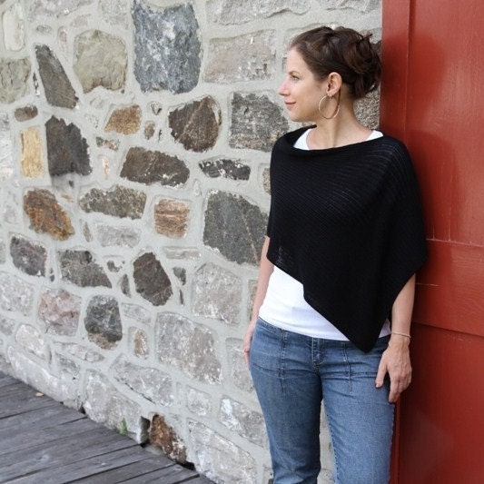 Eco Friendly Fashion Accessorie ... Black Poncho - Bamboo Knit