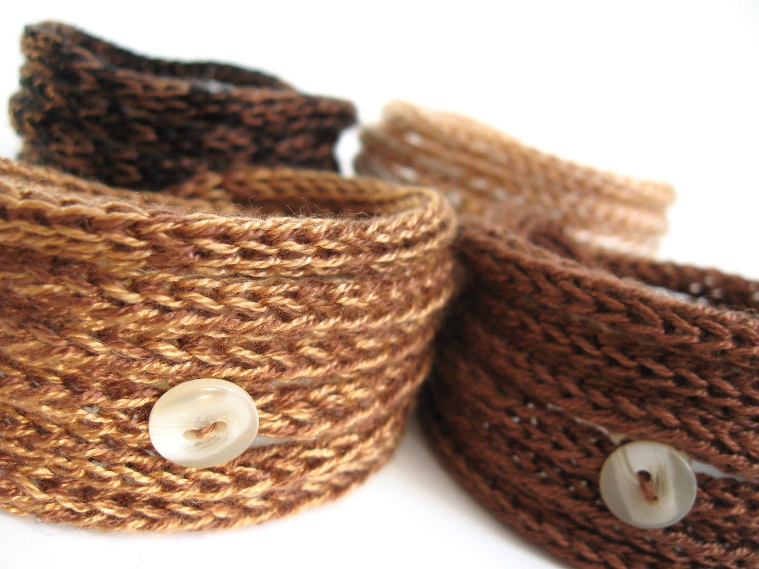 Knitted Cord Bracelets - Set of four in Chocolate and Caramel Brown Shades - On sale