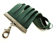 Forest Green Leather Fashion Cuff Bracelet - with adjustable gunmetal chain - Eco friendly repurposed leather