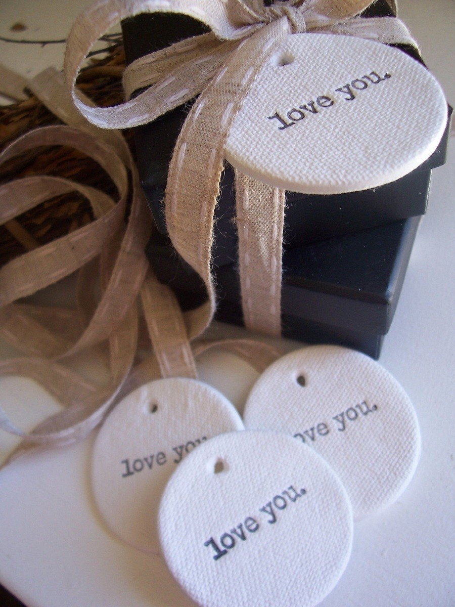 Love You White Clay Mini Tags - Set Of 4