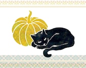 Sleeping Cat with Pumpkin Art Print