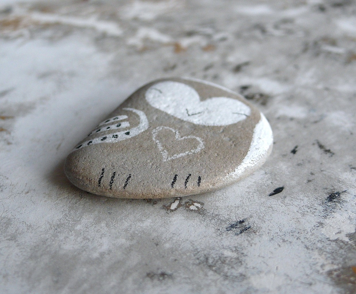 Flat Beach Stone Owl with a Heart