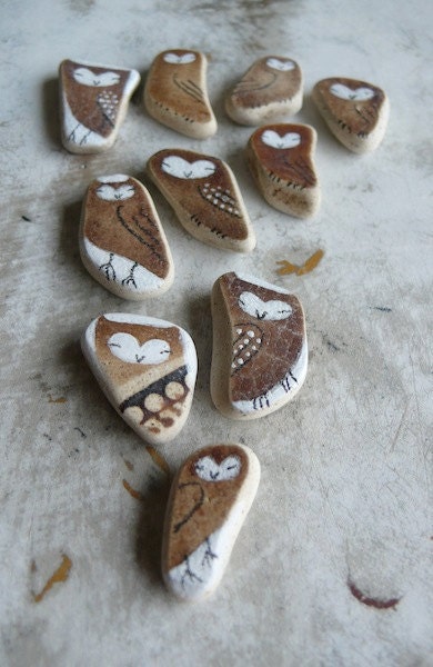 RESERVED - Brown Beach Pottery Collection of Ten - Tiny Owls