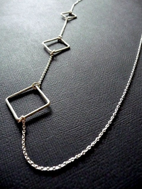 Necklace. Long-Style Squares. Recycled, eco-friendly Sterling Silver. Handmade by Epheriell on Etsy