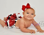 Ruffle Diaper Cover Hair Bow Headband Sassy Pants Howdy Y'all  Red Black White Bandana Fabric Cow Print
