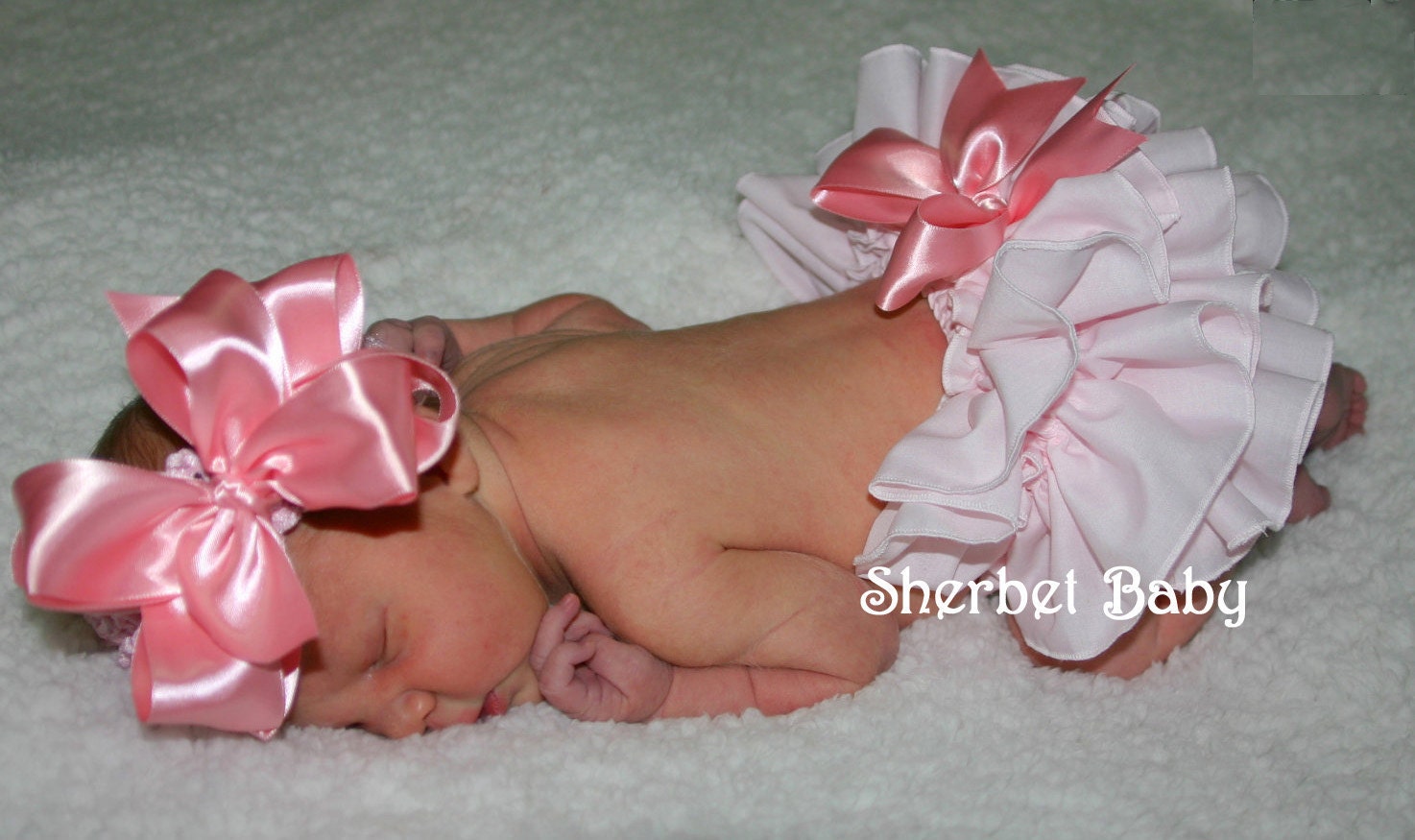 Pink Sassy Pants Ruffled Diaper Cover Satin Hairbow and Headband Set