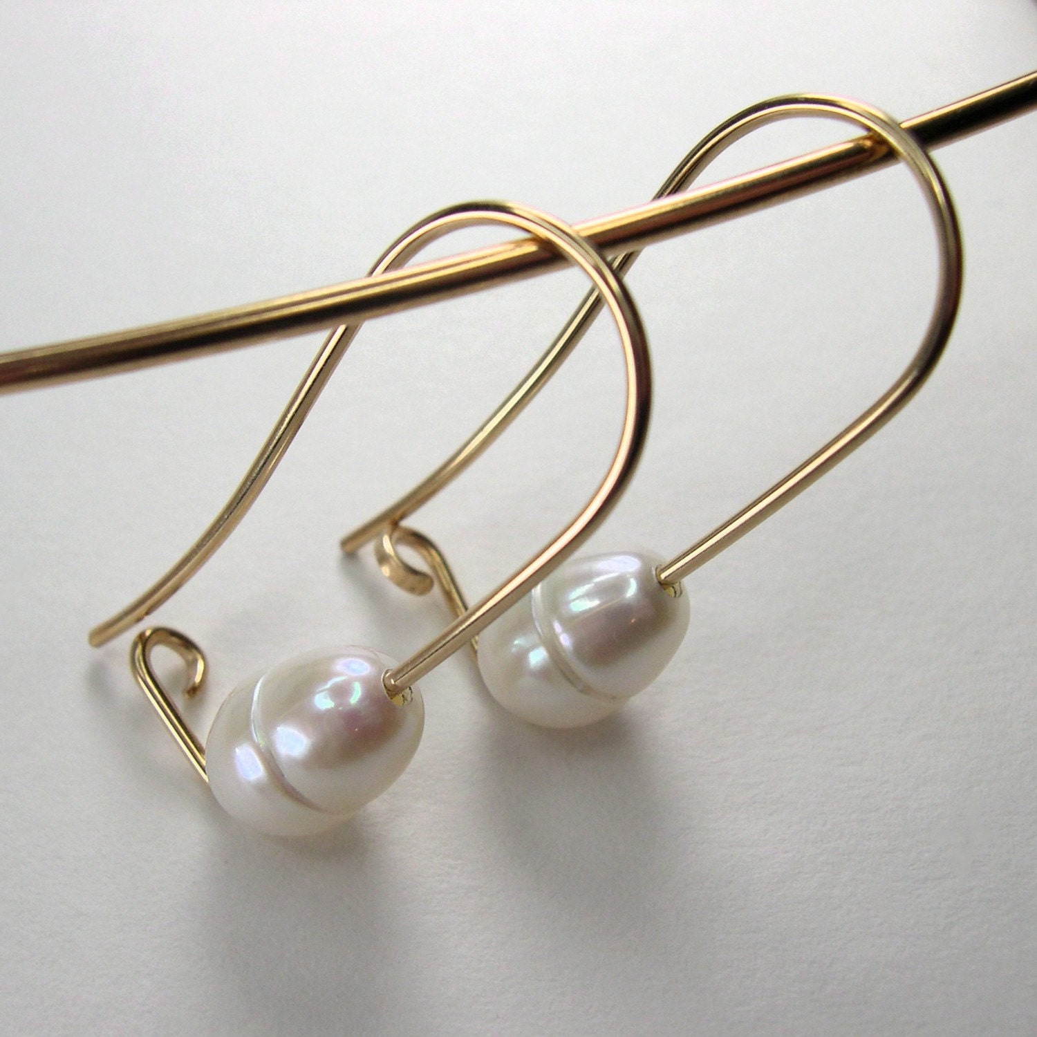 White Biwa Pearl Earring in 14K Gold-filled