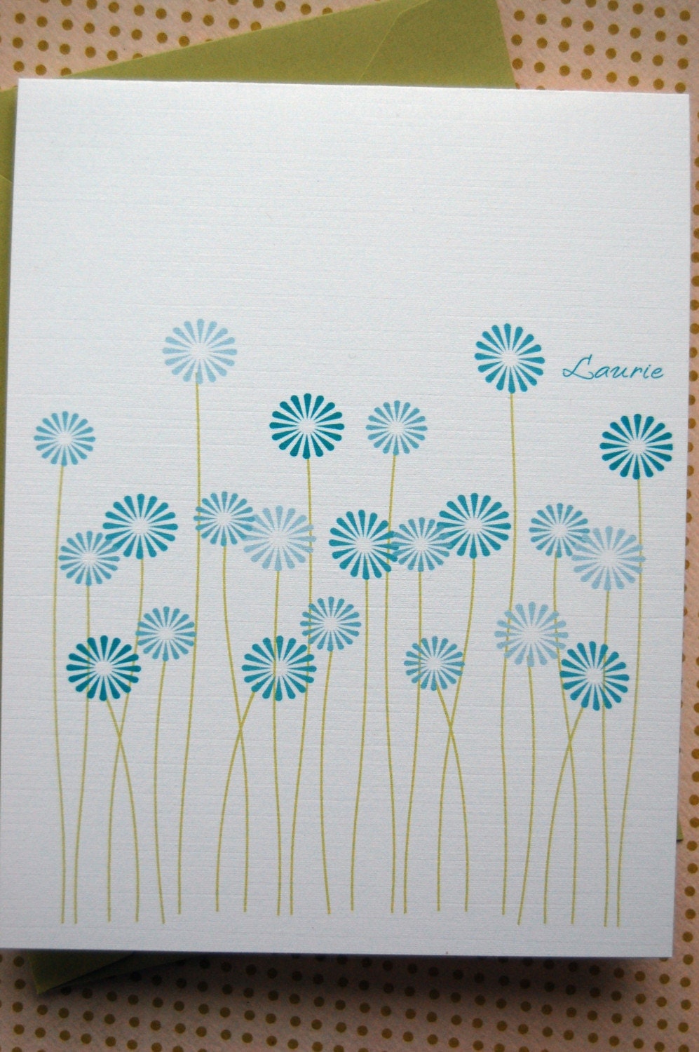Ocean Blue Dandelions Personalized Folded  Note Cards