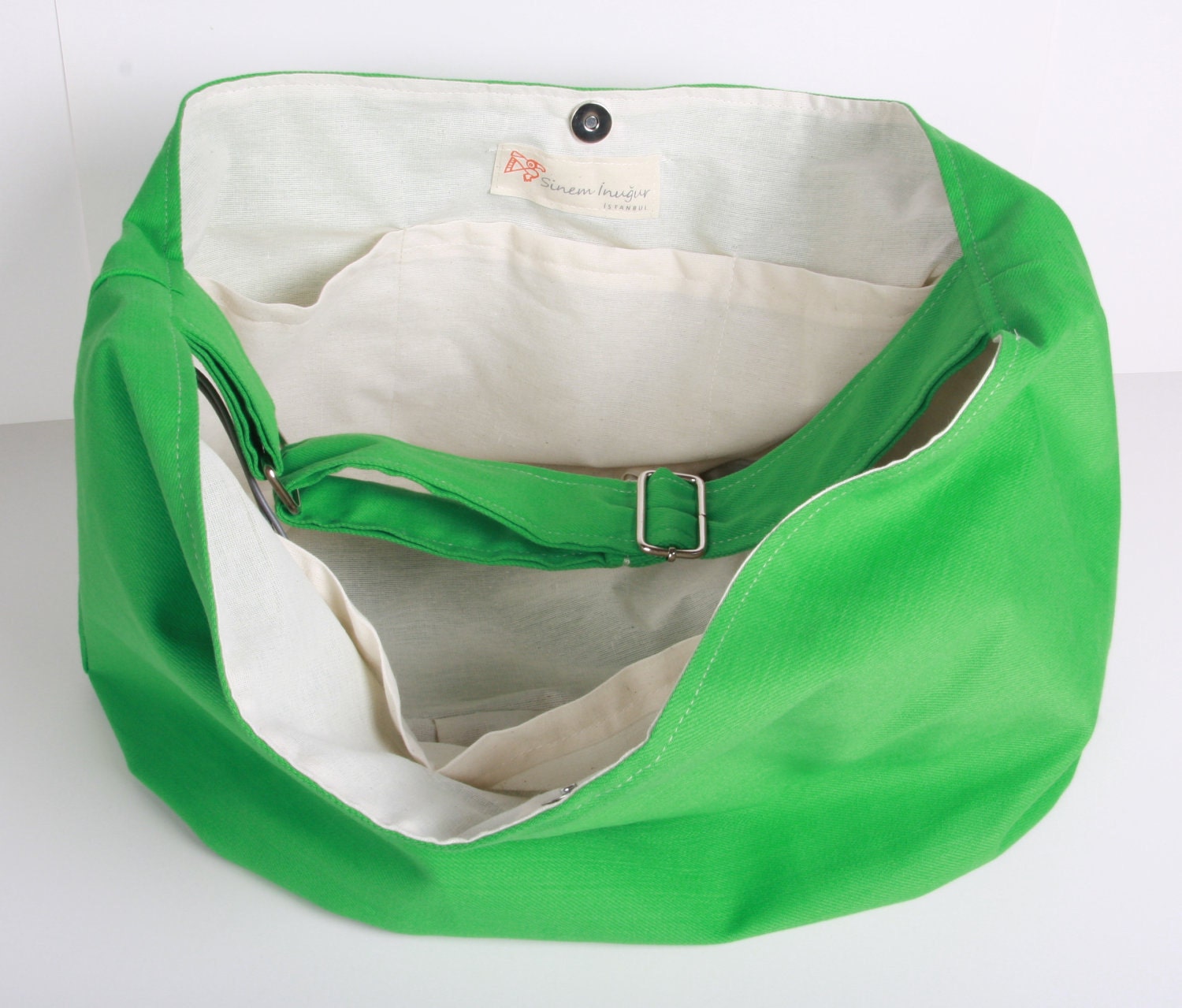 Hobo Bag ,handbag , Shoulder bag , Tote bag ,everyday bag Green with cream lining