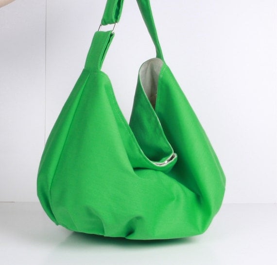 Hobo Bag ,handbag , Shoulder bag , Tote bag ,everyday bag Green with cream lining
