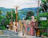 Southwestern New Mexico Fine Art Print 8x10, "Taos Landscape" green blue pink Painting by Gwen Meyerson
