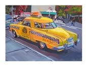 Fine Art Print  8x10, "Yellow Studebaker Taco Taxi" New York City Painting by Gwen Meyerson
