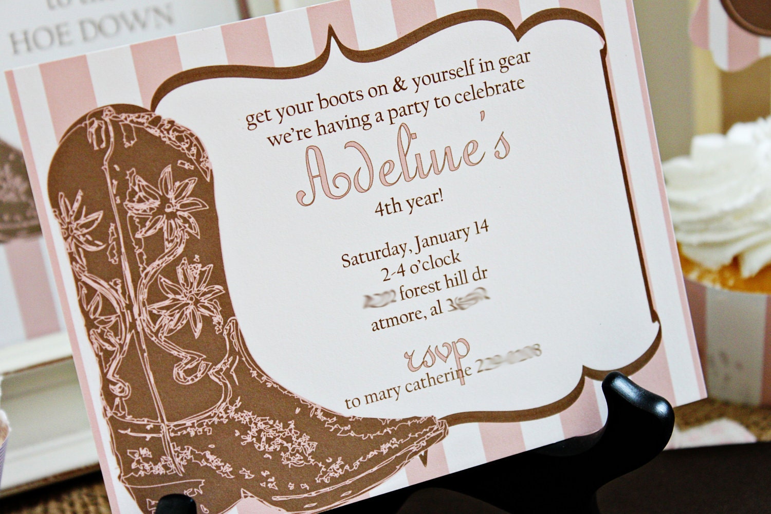 Cowgirl Birthday or Shower Invitation for girl in pink and brown