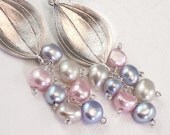 Pearl Earrings Flower Petals With Pastel Cultured Pearls Sterling Silver - Iris - Handmade Spring Fashion