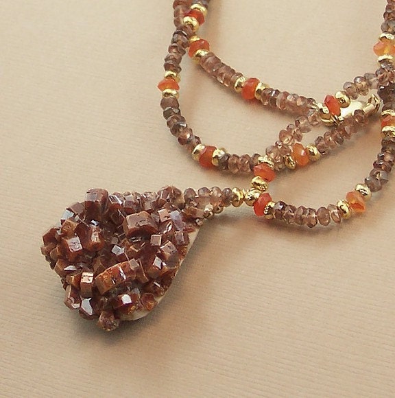 Statement Necklace Andalusite Carnelian Vanadinite Druzy Crystals Necklace - Handmade Holiday Fashion
