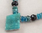 Statement Necklace Rare Hemimorphite Druzy Necklace With Colorful Apatite And Onyx  Gemstones - Handmade Holiday Fashion