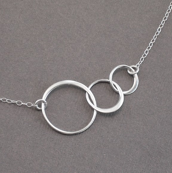 Hostess Gift Sterling Silver Circle Necklace 3 Link - Past Present Future - Handmade Office Fashion Bride Bridal