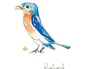 Bluebird Bird Illustration 5x7 print of my original watercolor