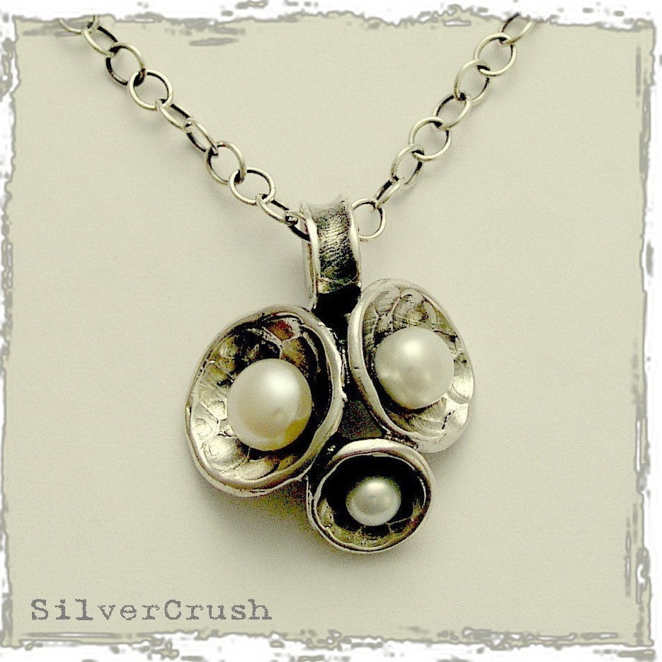 Sterling silver pendant cluster of domes set with pearls - Pearl Cluster.
