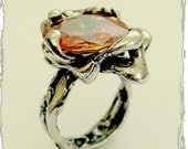 Sterling silver gemstone statement ring with large faceted champagne quartz stone  - Like a dream.
