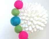 wool felt necklace, felt ball choker, bright summer jewelry. hot pink, turquoise, green, ,