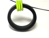 modern pendant, rubber jewelry, neon green and black necklace, urban fashion, bright color block, minimal geometric jewelry,