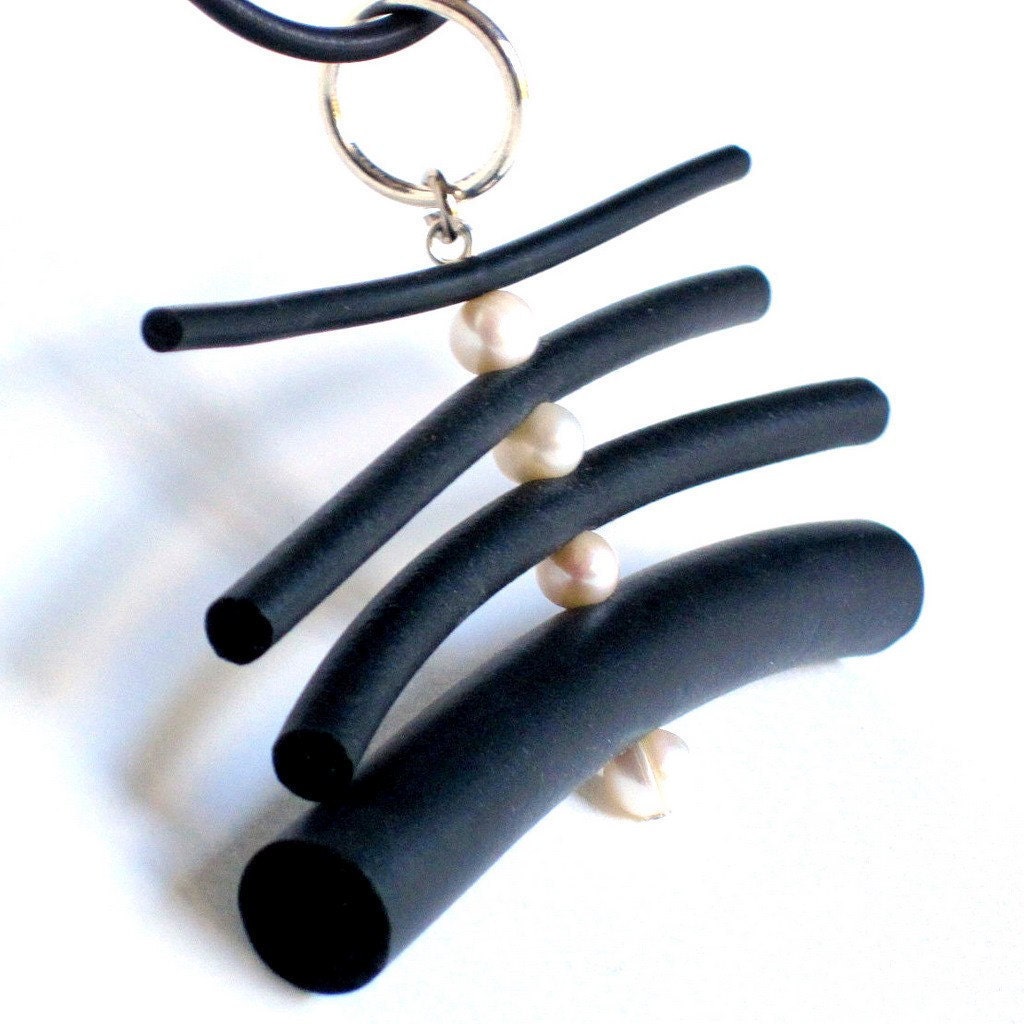 modern pearl pendant, rubber necklace, avant garde sculptural rubber jewellery, urban designer jewelry, abstract neckpiece