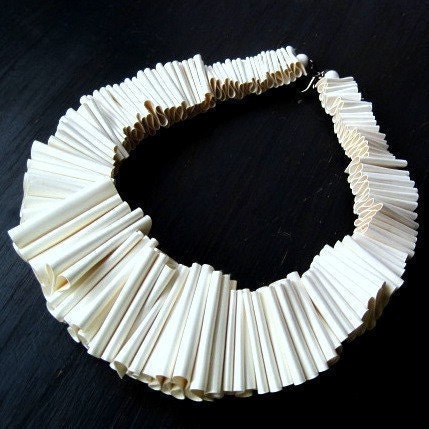 avant garde bib necklace, choker neckpiece, cream sculptural bib collar, architectural urban fashion statement necklace, PVC
