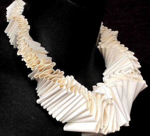 avant garde bib necklace, choker neckpiece, cream sculptural bib collar, architectural urban fashion statement necklace, PVC