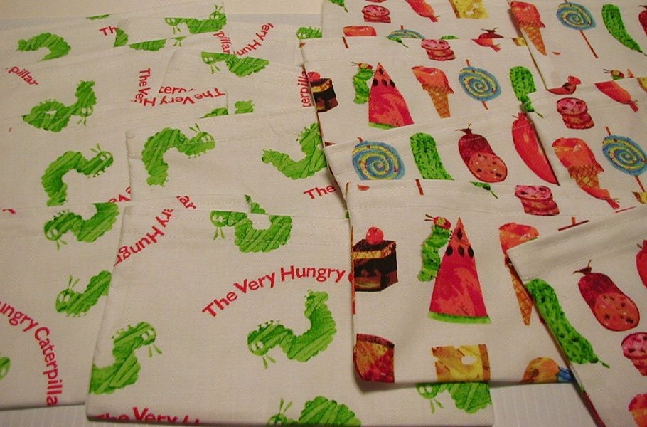 12 pc Birthday Party Favor Reusable Snack Bags The Very Hungry Caterpillar or Fabric of Your Choice