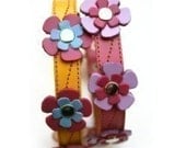 Cool Leather Dog Collar - Flowers in Yellow or Pink