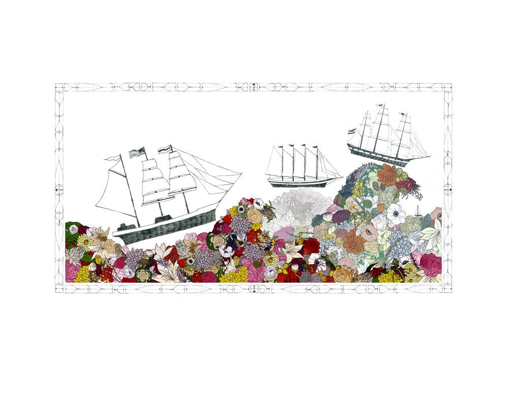 Ships, flowers. 11x14 print