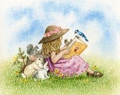 Playtime Reading - 8x10 archival watercolor print by Tracy Lizotte