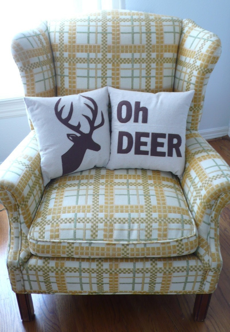 OH DEER, a Deer head Silhouette PAIR of pillows / cushions -- 14in (36cm) sq